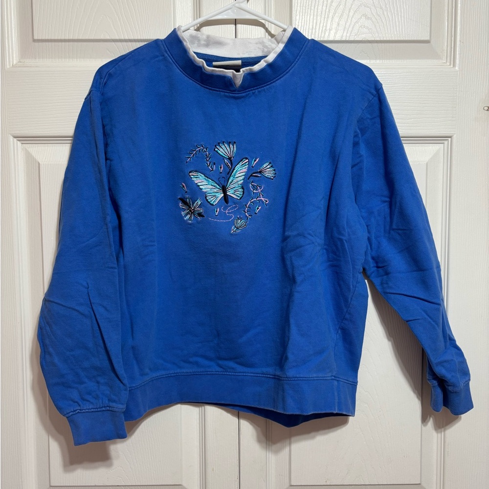 Vintage Granny Butterfly Embroidered Sweatshirt
